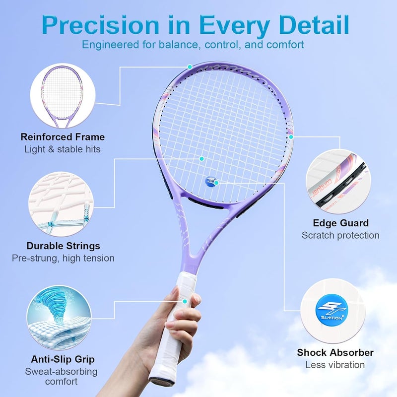 SIMTION 27 Inch Tennis Rackets Set, 2 Player Pre-StrungTennis Racquets for Adults, 2 Overgrip Tapes, 3 Balls, 2 Wristbands and Carrying Bag, for Beginner and Professional - Image 3